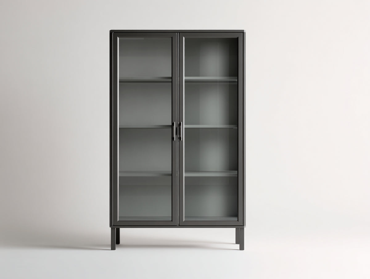 Vitrine Metall und Glas 100x40x180 cm - Anthrazit - Zweitüriger Vitrinenschrank mit Glasfronten