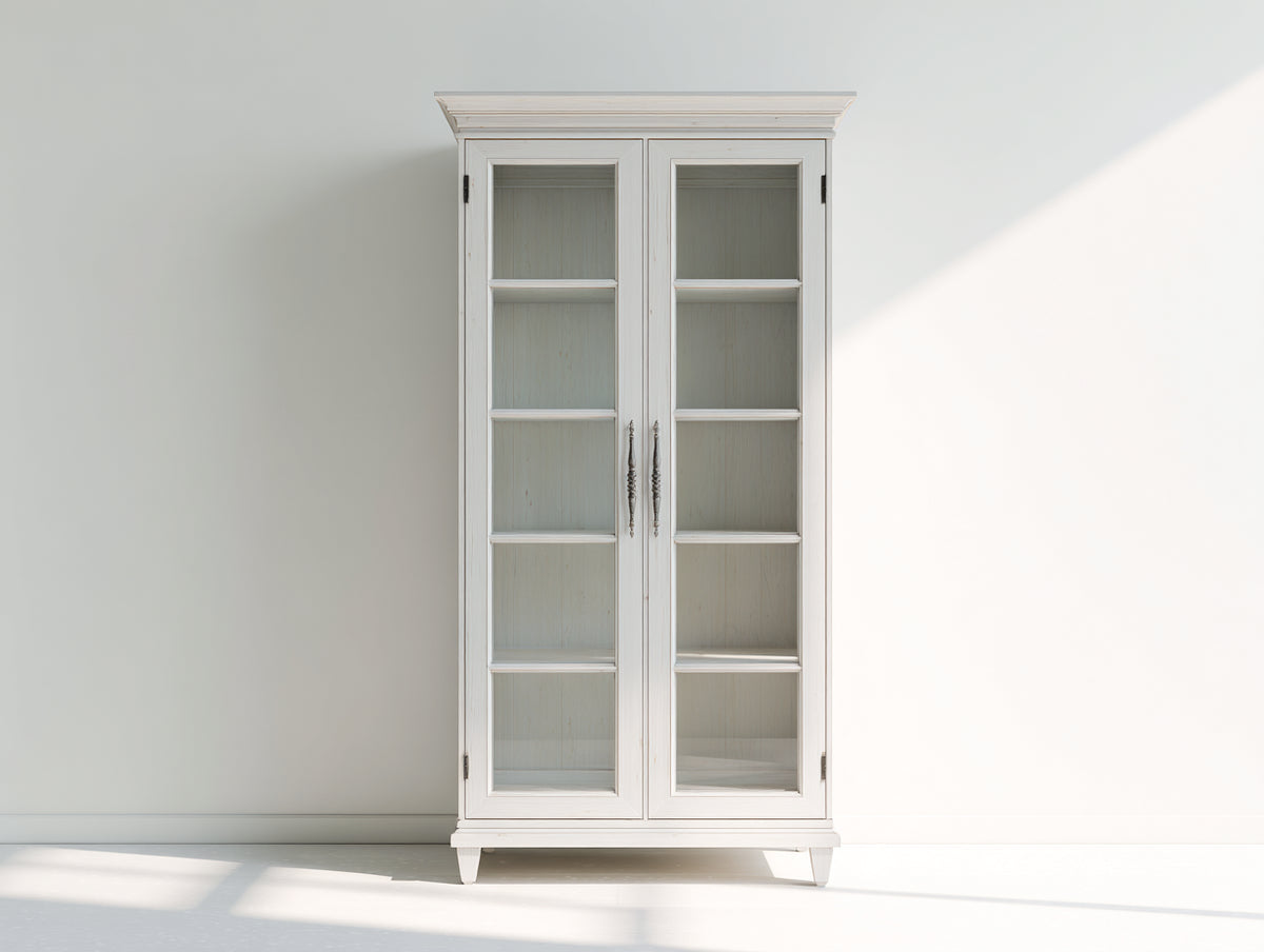 Vitrine Holzschrank 80x35x180 cm - Weißer Schrank mit Glastüren - Klassisches Design mit Stauraum