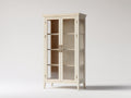 Vitrine Holz und Glas 105x42x185 cm - Cremeweiß-Naturholz - Zweitüriger Vitrinenschrank mit Glasfronten