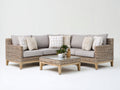 Gartensofa Polyrattan 235x235x84 cm - Naturbraun-Hellgrau - Großes Ecksofa mit quadratischem Glastisch