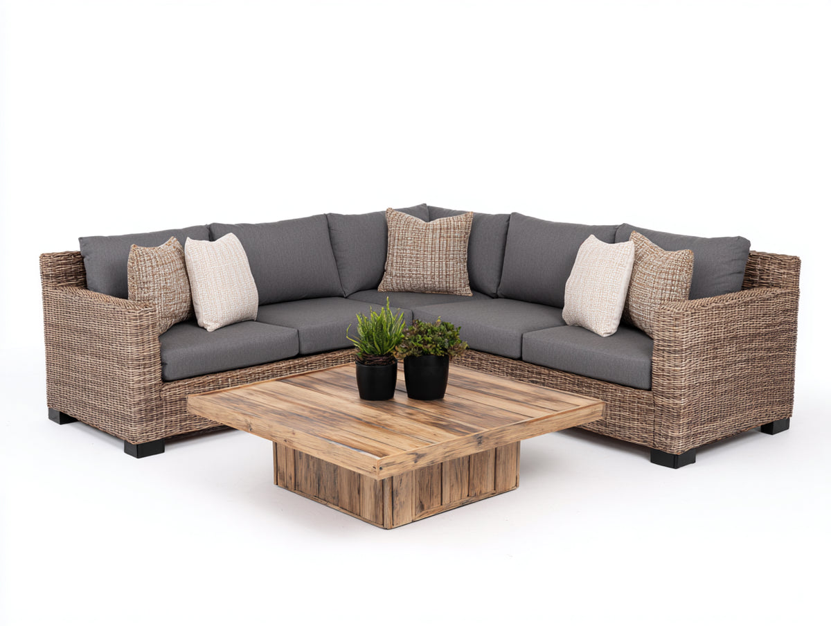 Gartensofa Polyrattan 240 x 240 x 70 cm Grau mit Gartentisch 90 x 90 x 45 cm Lounge Design