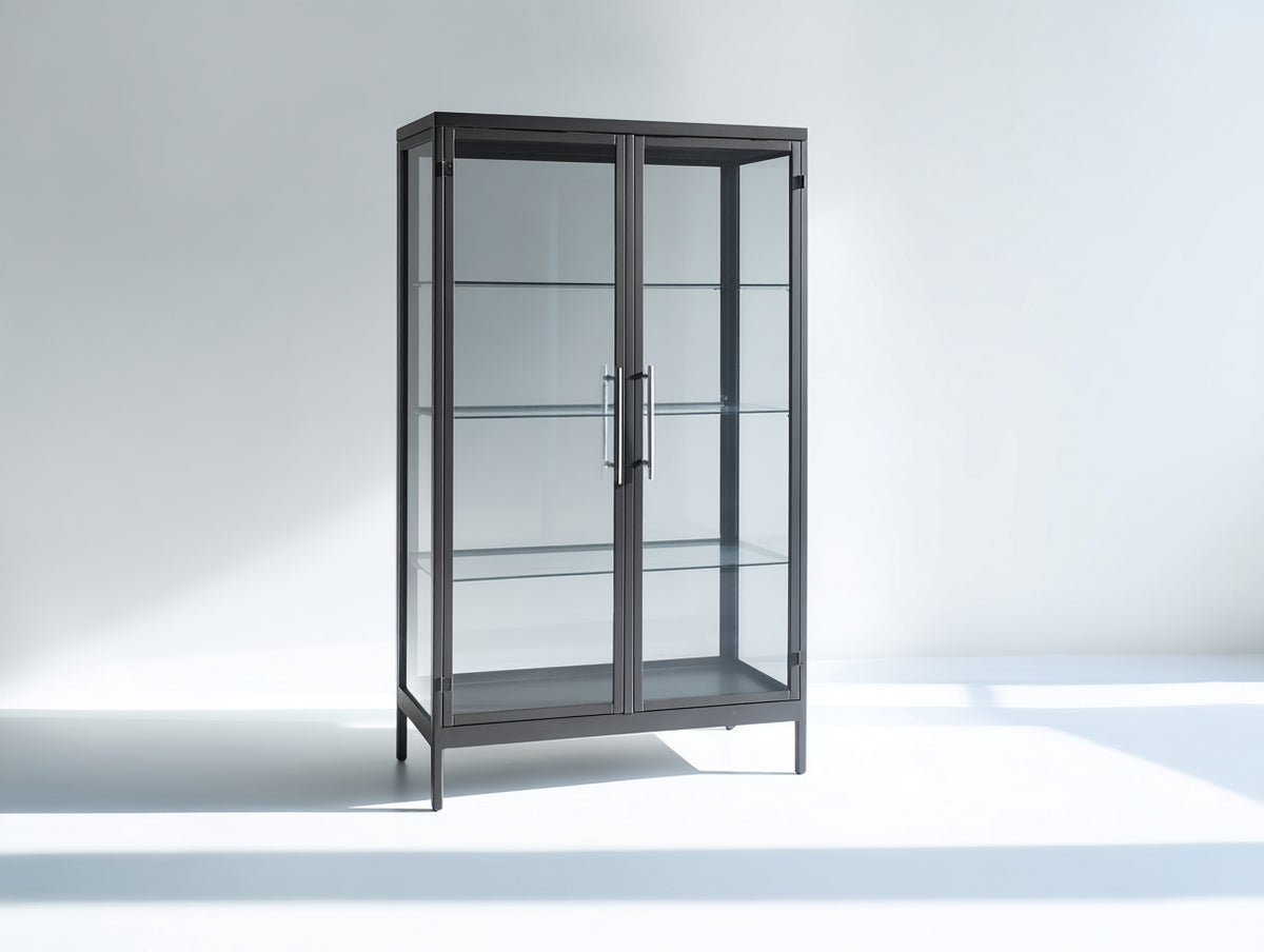 Vitrine Glasvitrine 90x40x180 cm - Schwarz - modernes Design mit Stauraum für Wohnzimmer