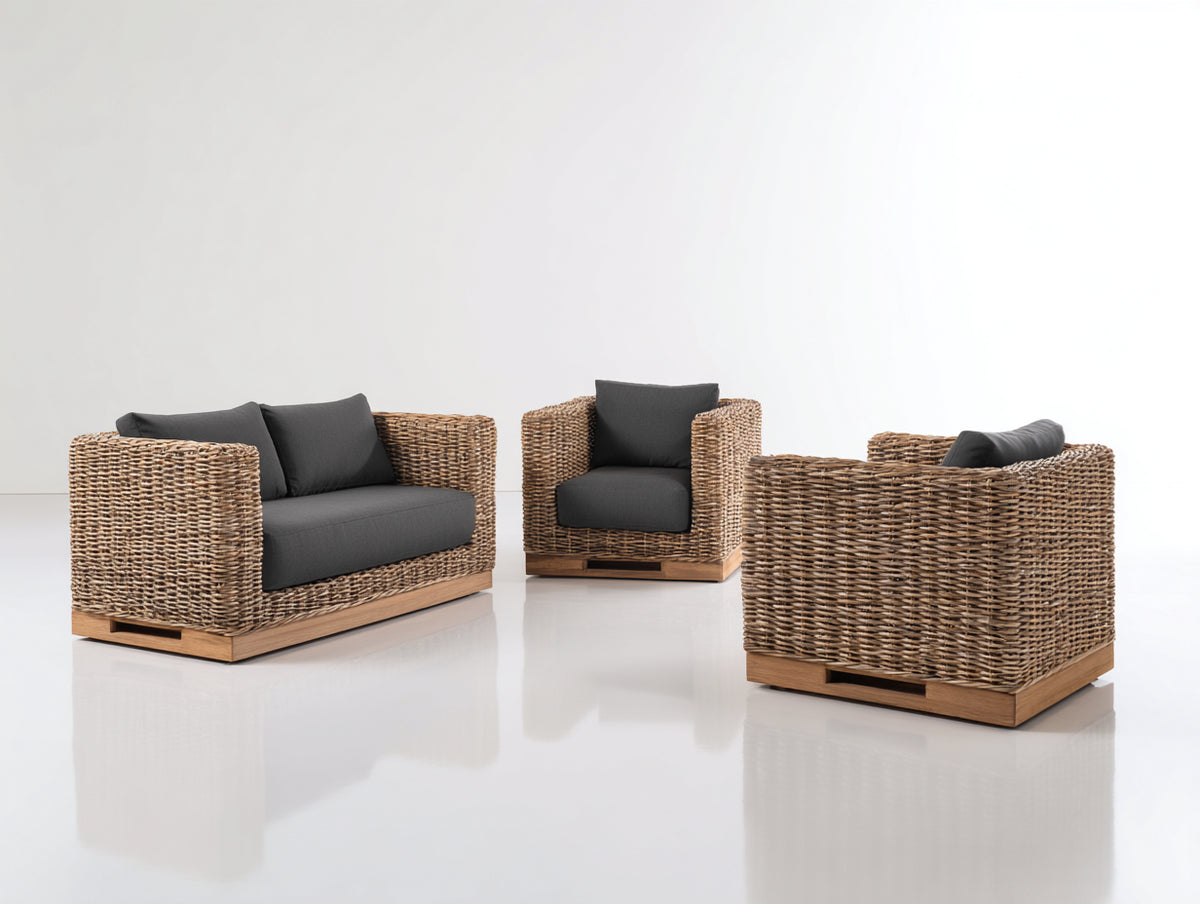 Gartensofa Rattan Sofa Set 220x80x75 cm - Natur-Anthrazit - modernes Design für Garten und Terrasse