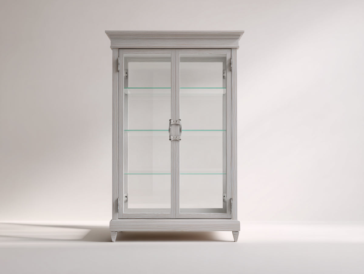 Vitrine Holzwerkstoff 80 x 35 x 180 cm Weiß mit Glastüren Klassisches Design und Stauraum