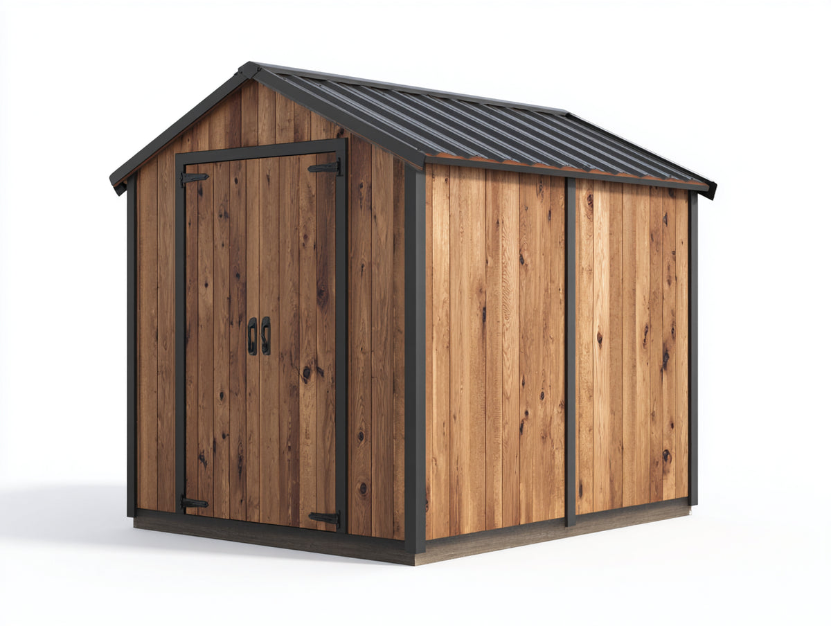 Gartenhäuser Holz 220x180x225 cm - Naturbraun-Anthrazit - Kompaktes Gerätehaus mit Doppeltür und Satteldach