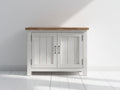 Sideboards Holz 110x45x90 cm - Weiß-Naturholz - Kompaktes Sideboard mit 2 Türen im Landhausstil