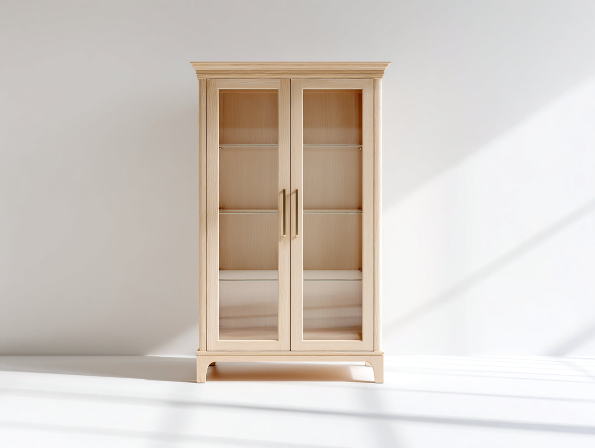 Vitrine 90x40x180 cm Natur Holz Glasschrank mit Glastüren