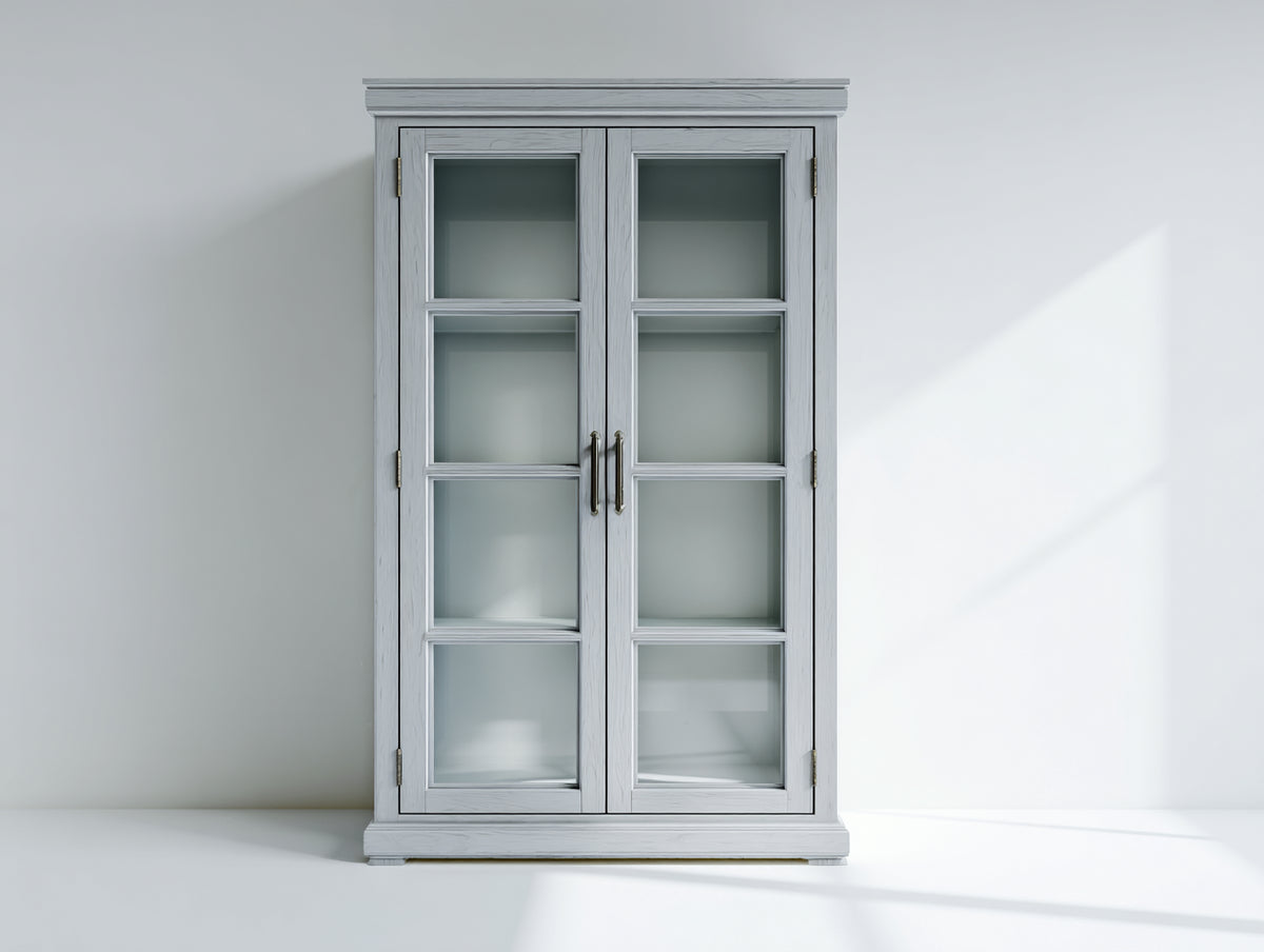 Vitrine Holz 100x40x180 cm - Weiß - klassisches Design mit Glasfront für Wohnzimmer