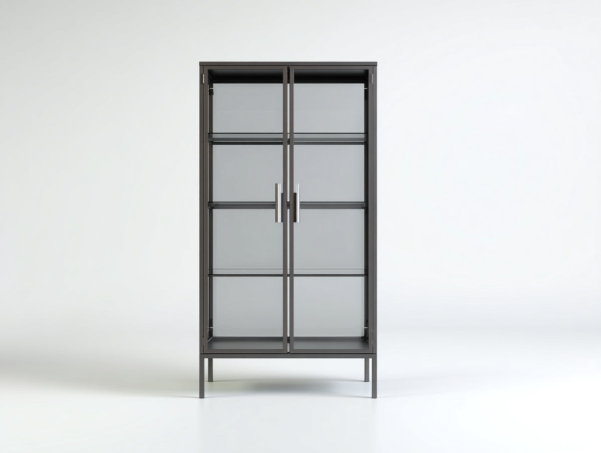 Vitrine Metall 80x35x180 cm - Schwarz mit Glastüren - Modernes Design mit Präsentationsfläche