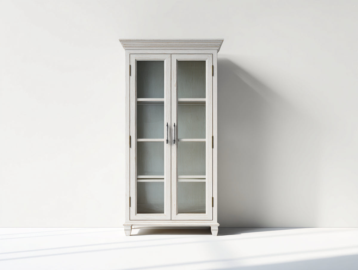 Vitrine 90x40x180 cm Weiß Holz Glasschrank mit Glastüren