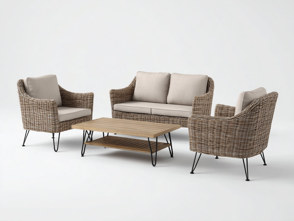 Gartenlounge Set 4-teilig Rattan Gartensofa mit Tisch