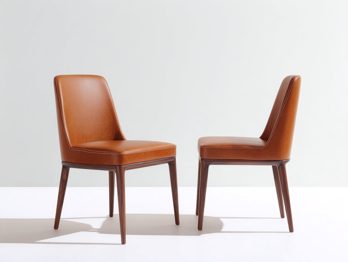 Esszimmerstühle Kunstleder 55x60x82 cm - cognacfarben und holzfarben - modernes Design für Esszimmer