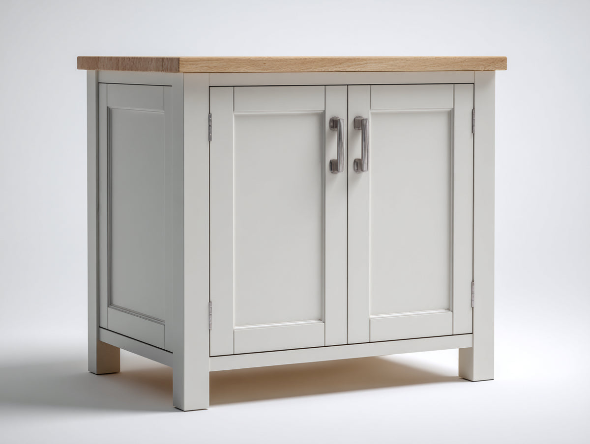 Sideboards Holz 105x45x88 cm - Grau-Naturholz - Kompaktes Sideboard mit 2 Türen und Holzplatte