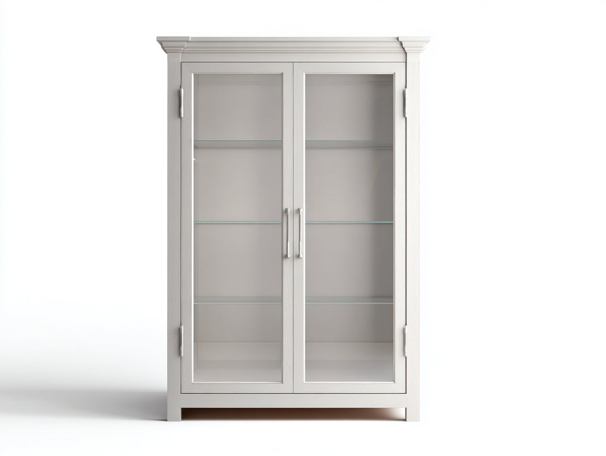 Vitrine Holz 90x40x180 cm - weiß - klassisches Design mit Glastüren für Wohnzimmer