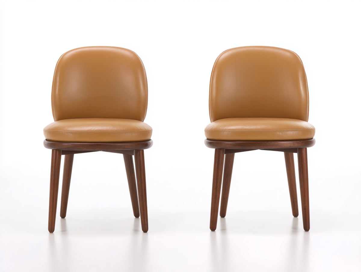 Esszimmerstühle Set 2 Stück 50x55x85 cm Leder Cognac mit Holzbeinen moderne Esszimmerstühle