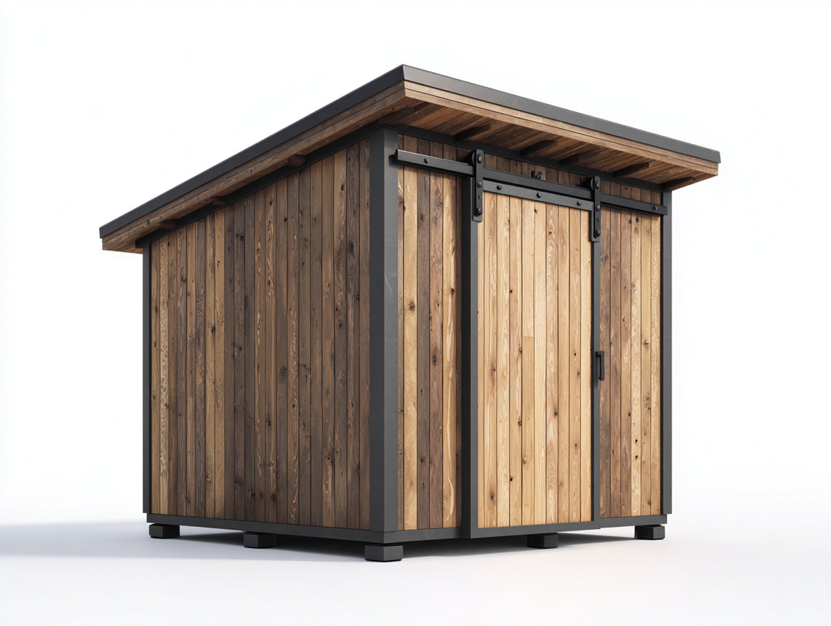 Gartenhäuser Holz 210x170x220 cm - Naturbraun-Anthrazit - Kompaktes Gerätehaus mit Schiebetür und Pultdach